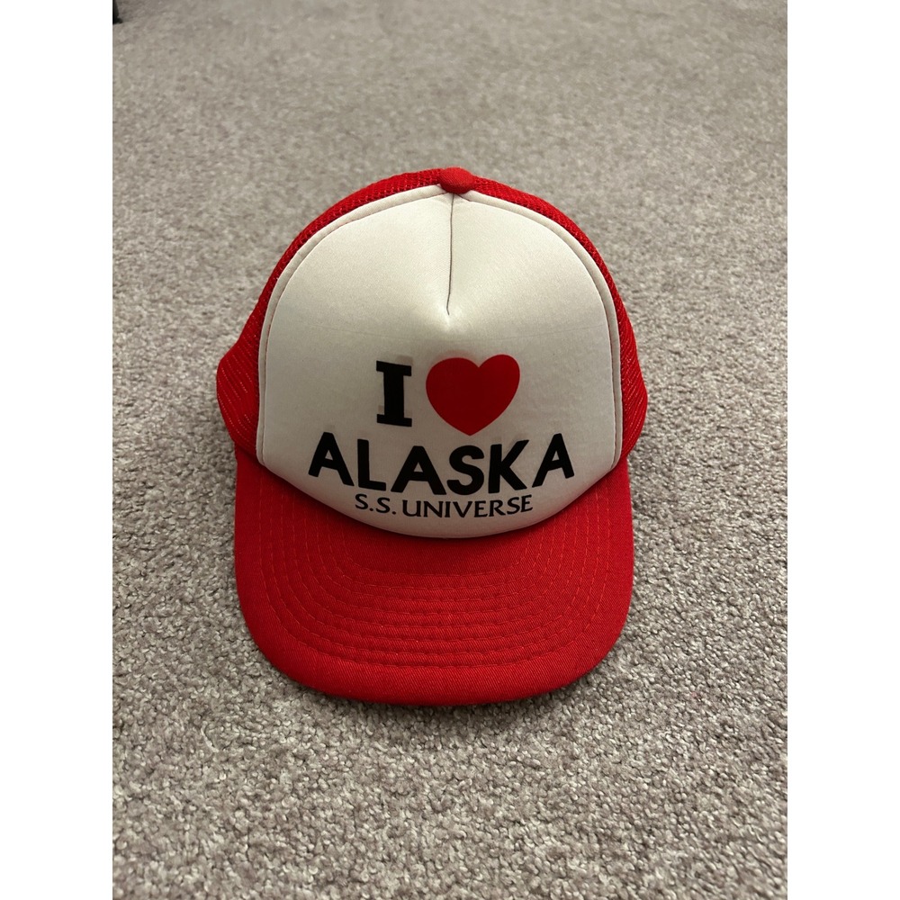 Mohr's Trucker Hat Mens OSFA Red‎ White Excellent I Love Alaska SS Universe Cap